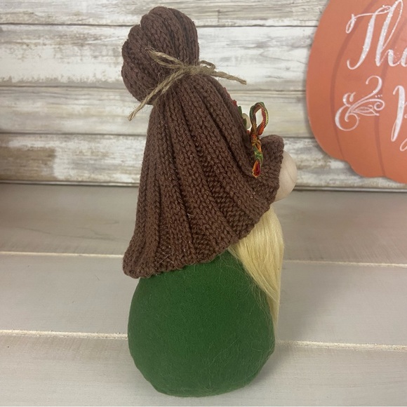 Handmade Green Gnome Fall Harvest Autumn Farmhouse Home Decor Brown Sweater Hat - Picture 5 of 10